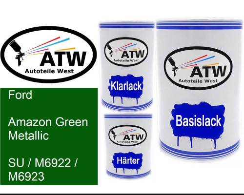 Ford, Amazon Green Metallic, SU / M6922 / M6923: 500ml Lackdose + 500ml Klarlack + 250ml Härter - Set, von ATW Autoteile West.